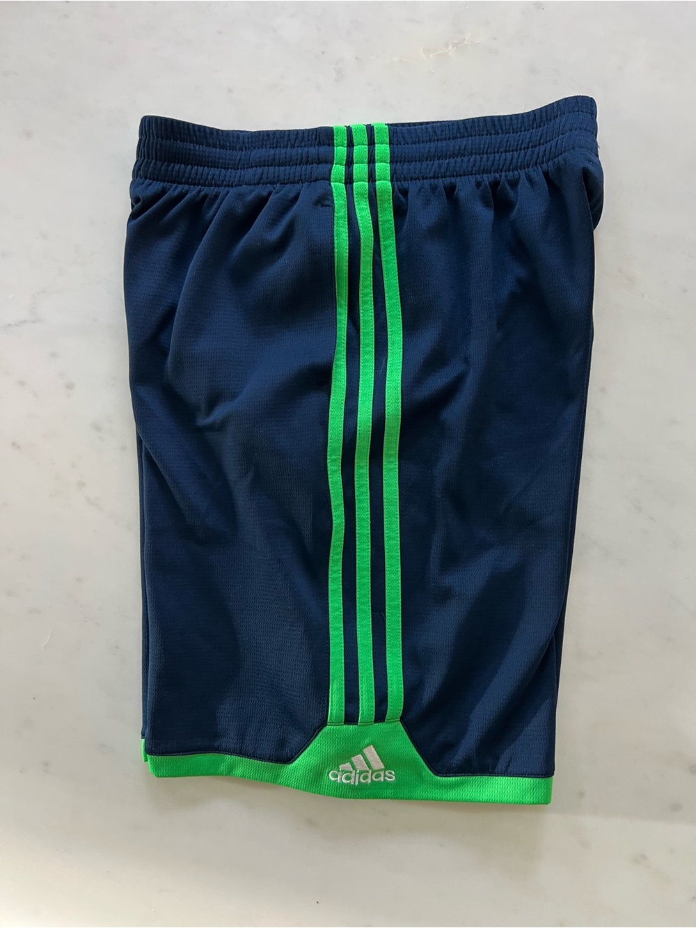 Adidas Boys Navy Blue & Green Athletic Shorts Size M 10/12